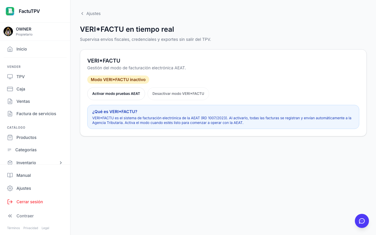 Historial de facturas con VeriFactu en FactuTPV