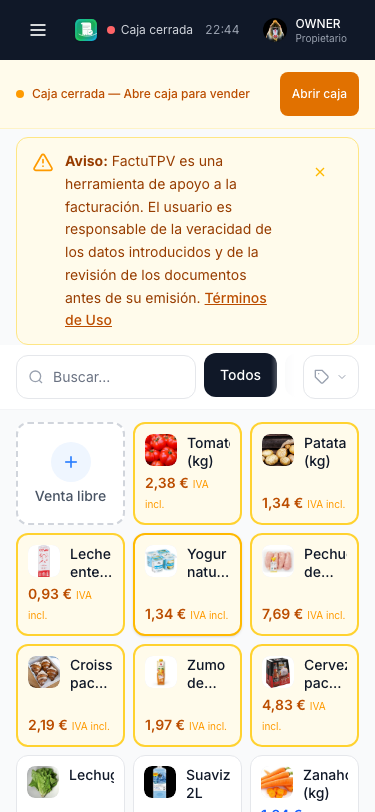 FactuTPV en móvil para autónomos que trabajan fuera de oficina