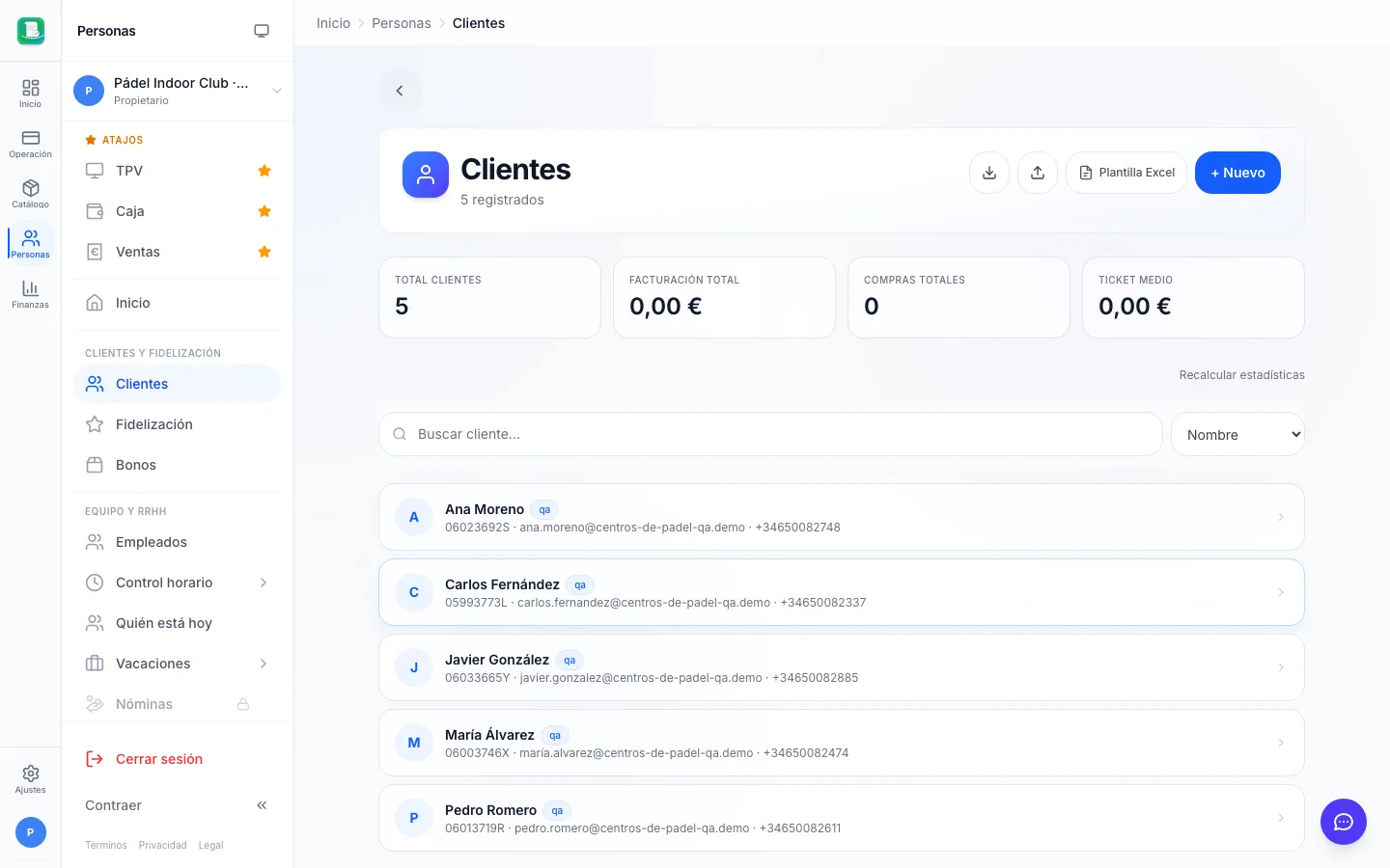 Clientes (CRM) para centros de pádel en FactuTPV