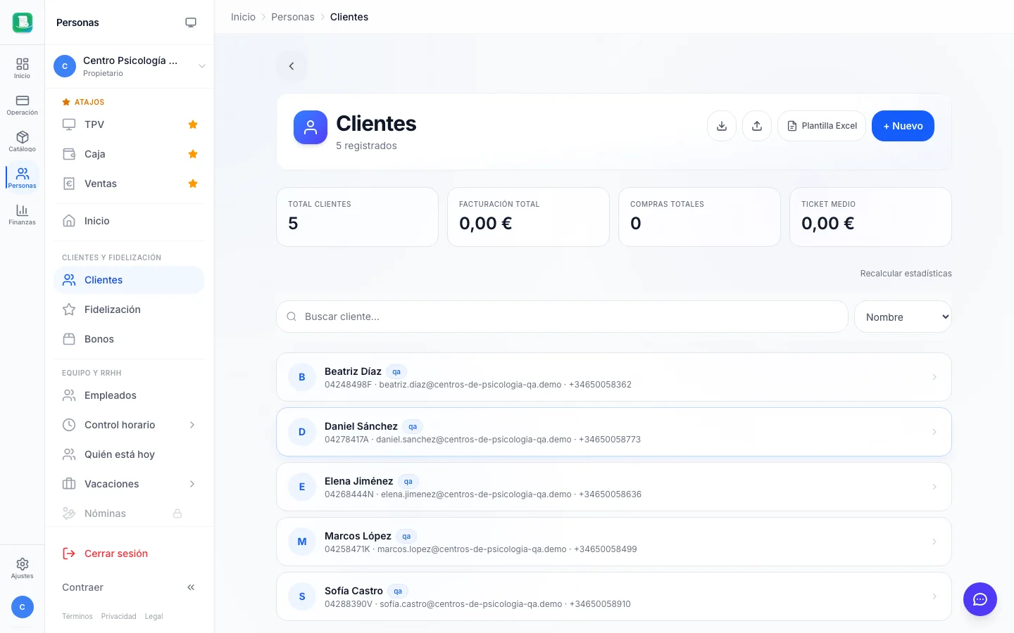 Clientes (CRM) para centros de psicología en FactuTPV