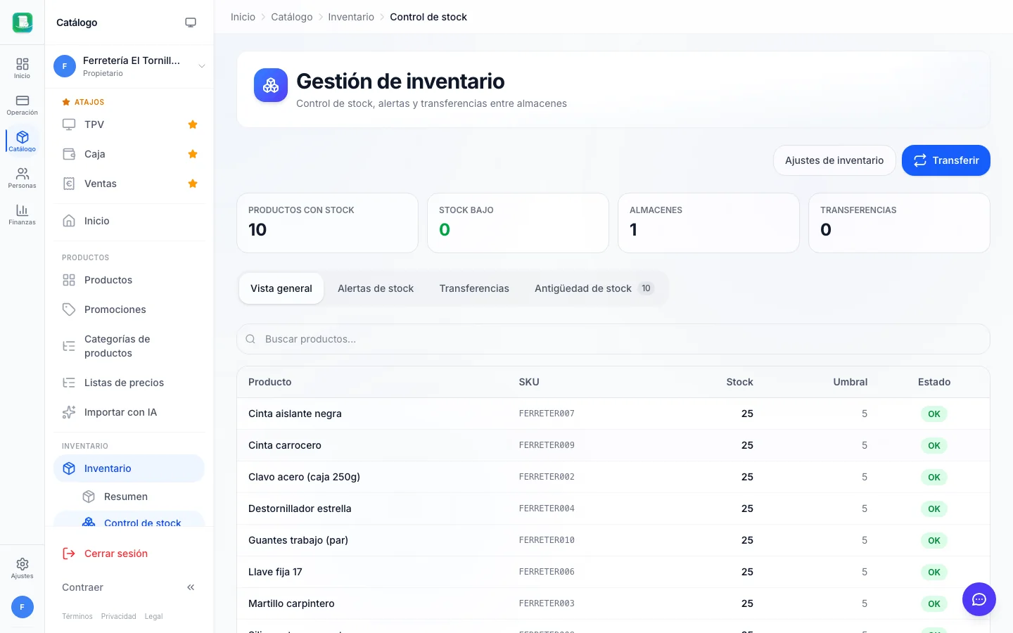 Gestión de stock para ferreterías en FactuTPV
