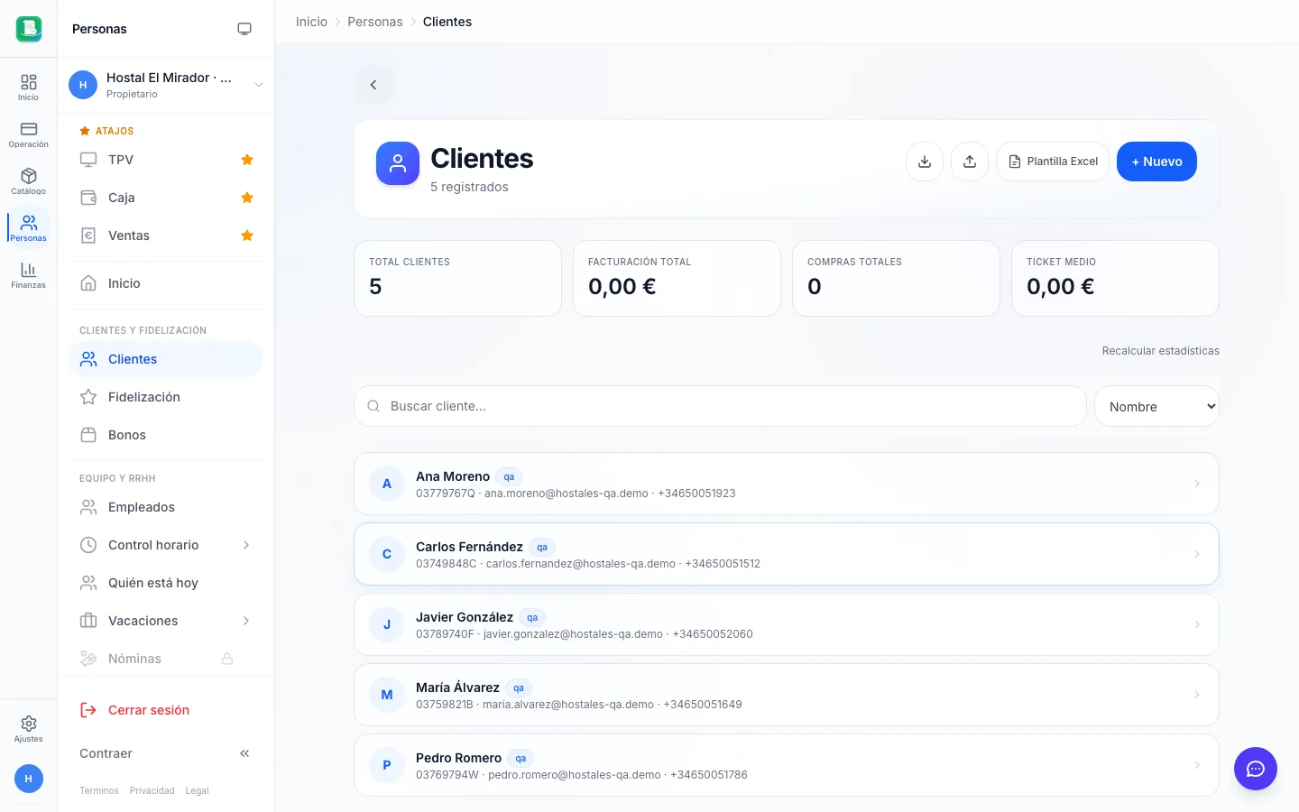 Clientes (CRM) para hostales en FactuTPV