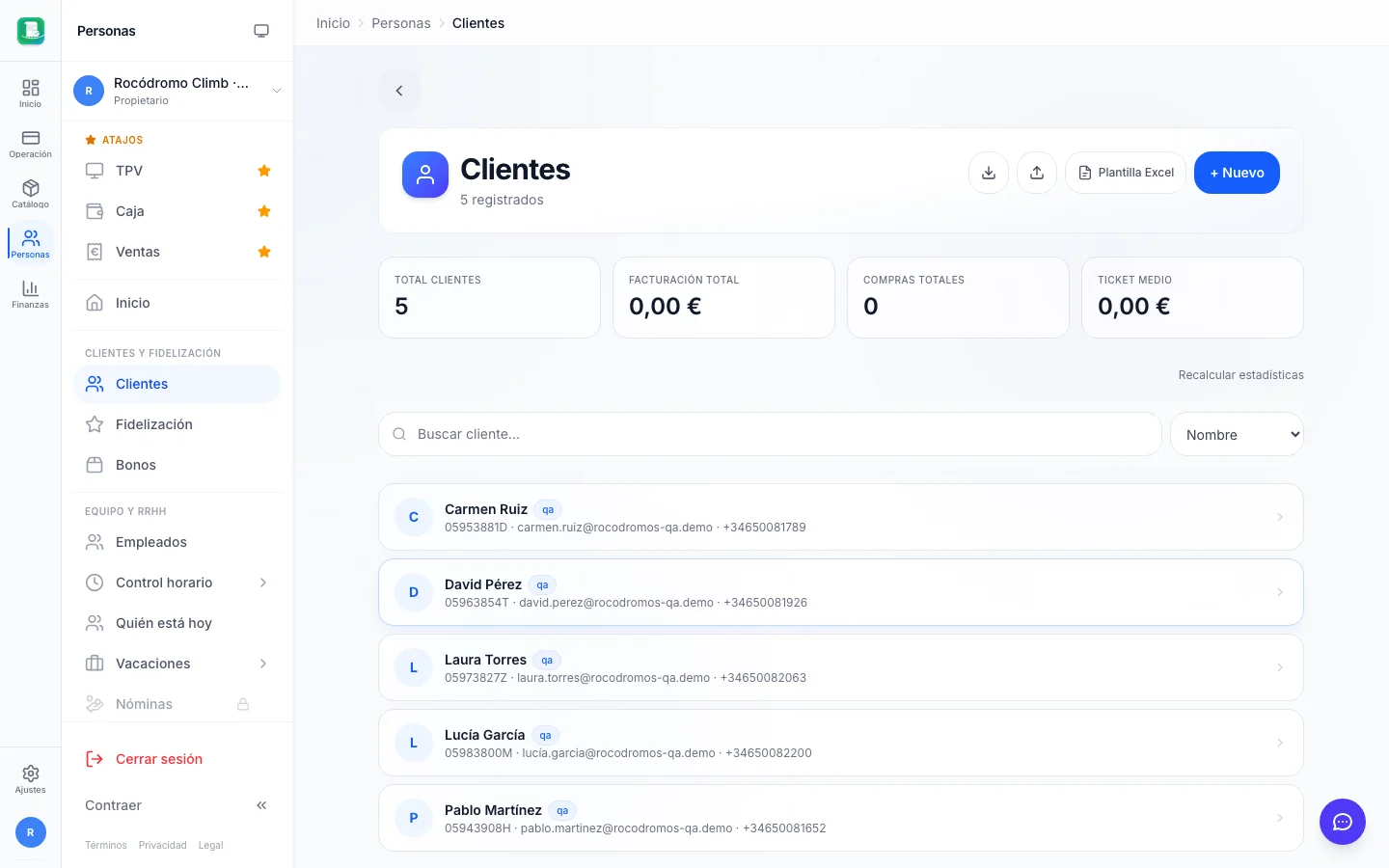Clientes (CRM) para rocódromos en FactuTPV