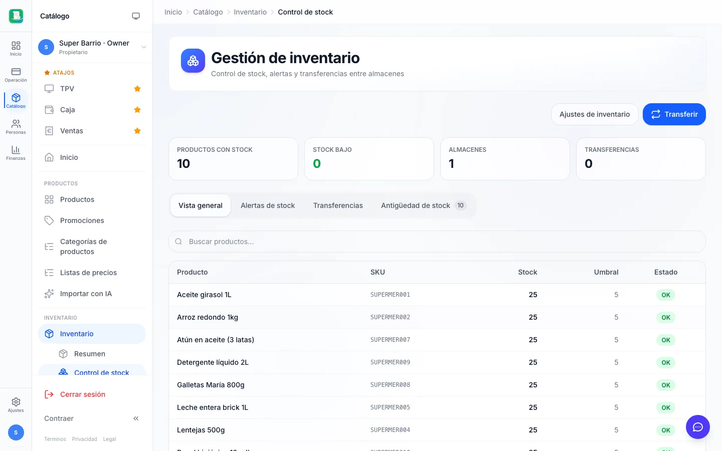 Gestión de stock para supermercados pequeños en FactuTPV