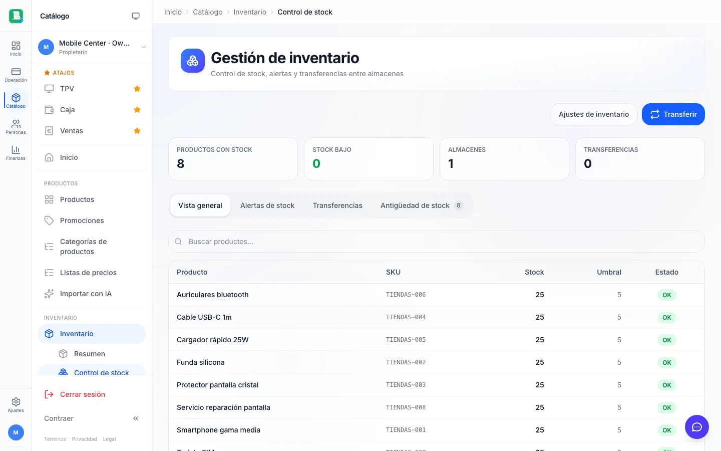 Gestión de stock para tiendas de telefonía en FactuTPV