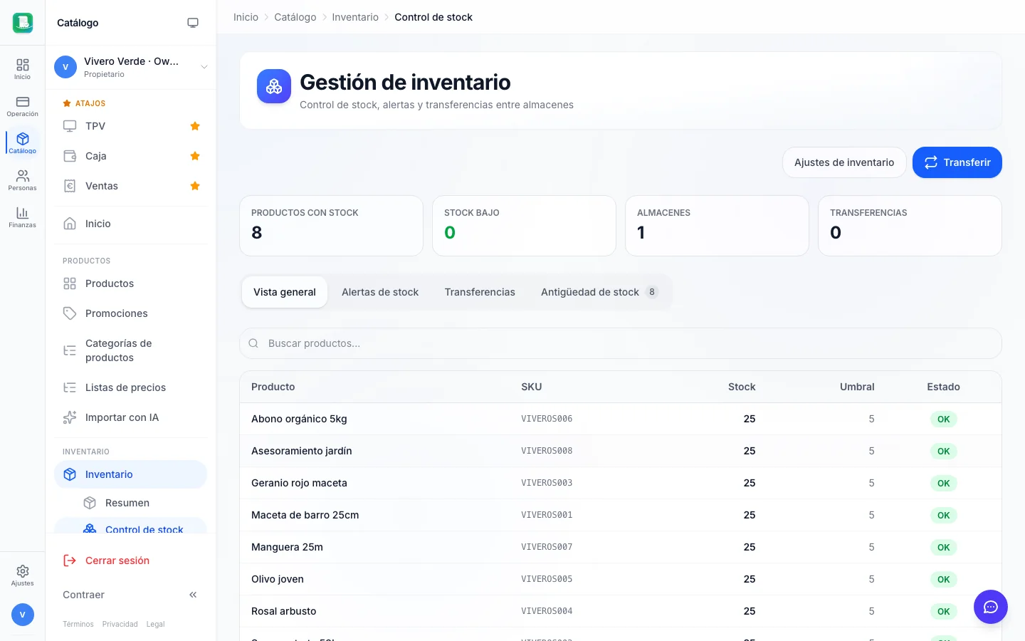 Gestión de stock para viveros en FactuTPV